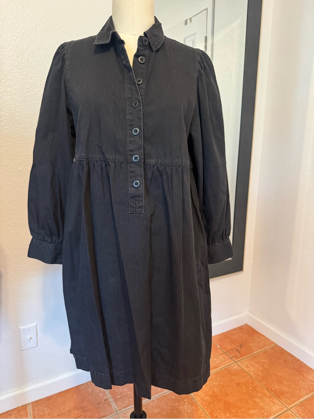 Black Button-Front Women's DenimDress